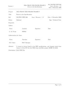 DRA FRONT END FILTER PROJECT Errors in the Specifications Lemma 1  Project: