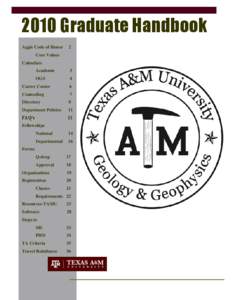 2010 Graduate Handbook Aggie Code of Honor 2  Core Values