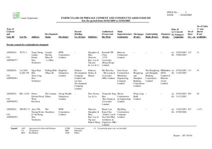 PARTICULARS OF PRESALE CONSENT AND CONSENT TO ASSIGN ISSUED For the period from[removed]to[removed]