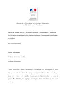 Secrétariat d’État chargé des Personnes handicapées et de la Lutte contre l’exclusion Discours de Ségolène Neuville à l’occasion de la journée « La domiciliation : premier pas vers l’inclusion » organis