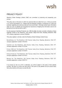 PRIVACY POLICY Westbury Street Holdings Limited (