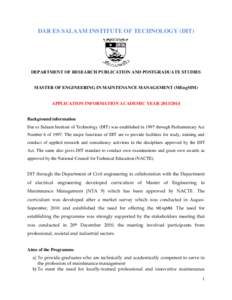 Bachelor of Engineering / Master of Engineering / Education / Africa / Association of Commonwealth Universities / Geography of Africa / Dar es Salaam Institute of Technology / Dar es Salaam