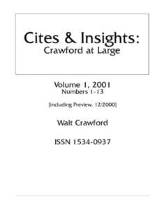 Cites & Insights: Crawford at Large Volume 1, 2001 Numbers 1-13