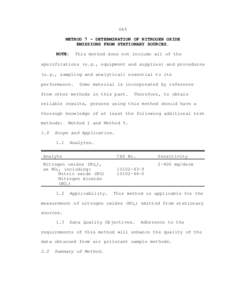 645 METHOD 7 - DETERMINATION OF NITROGEN OXIDE EMISSIONS FROM STATIONARY SOURCES. NOTE:  This method does not include all of the