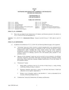 RULES OF TENNESSEE DEPARTMENT OF COMMERCE AND INSURANCE DIVISION OF INSURANCE CHAPTER[removed]LIFE SETTLEMENTS