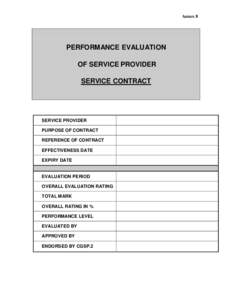 Annex 8  PERFORMANCE EVALUATION OF SERVICE PROVIDER SERVICE CONTRACT