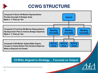CCWG STRUCTURE Composed of Senior AIA Member Representatives Provides Oversight of Strategic Goals MeetsTimes per Year  Composed of Functional AIA Member Representatives