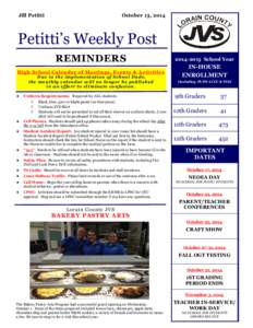 Jill Petitti  October 13, 2014 Petitti’s Weekly Post REMINDERS
