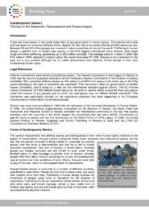 Briefing Note  June 2012 Contemporary Slavery Thriving on the Desperate, Dispossessed and Disadvantaged