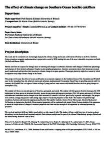 The effect of climate change on Southern Ocean benthic calcifiers Supervisors Main supervisor: Prof Daniela Schmidt (Univeristy of Bristol) Co-supervisor: Dr Katrin Linse (British Antartic Survey) Project enquiries - Ema