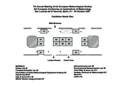 7th Annual Meeting of the European Meteorological Society 8th European Conference on Applications of Meteorology San Lorenzo de El Escorial, Spain, 01 – 05 October 2007 Exhibition Booth Plan Main Entrance