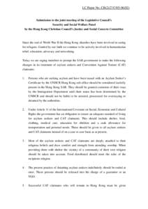 LC Paper No. CB[removed])  Submission to the joint meeting of the Legislative Council’s Security and Social Welfare Panel by the Hong Kong Christian Council’s Justice and Social Concern Committee