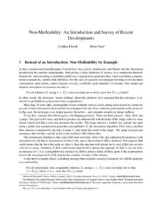 Non-Malleability: An Introduction and Survey of Recent Developments Cynthia Dwork∗ 1