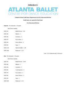 Addendum A:  Complete School Credit Hours Requirements for Pre Professional Division Credit hours are counted in Clock hours Pre-Professional Division Aspirant – Per Semester - 20 weeks