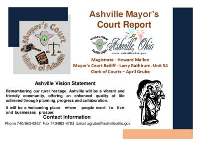 Ashville Mayor’s Court Report World’s Oldest Traffic Light www.ashvilleohio.gov