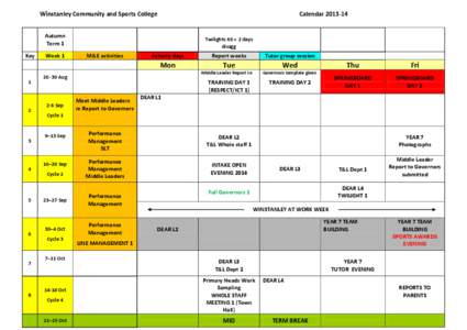 Winstanley Community and Sports College  Calendar[removed]Autumn Term 1