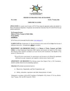 MINISTRY OF INFRASTRUCTURE AND TRANSPORT DATE: 4th October 2014 NOEMPLOYER VACANCIES