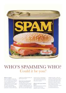 WHO’S SPAMMING WHO? Could it be you? What is spam? Spam is unsolicited email in the form of advertising, an email hoax