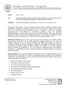 County of Fairfax, Virginia To protect and enrich the quality of life for the people, neighborhoods and diverse communities of Fairfax County DATE:  June 17, 2013