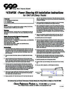 Steering, Brake & Suspension Specialists  # 4754PSK - Power Steering Kit Installation Instructions for[removed]Chevy Trucks