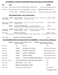 2010 BASEBALL CANADA PAN AM GAMES & WORLD CUP QUALIFICATION PROGRAM Date Event  Location