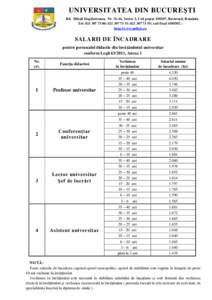 UNIVERSITATEA DIN BUCUREŞTI Bd. Mihail Kogălniceanu, Nr[removed], Sector 5, Cod poştal[removed], Bucureşti, România Tel: [removed]; [removed]; [removed]; cod fiscal[removed] ; http://www.unibuc.ro  SALARII DE