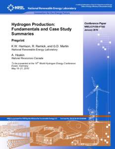 Hydrogen Production: Fundamentals and Case Study Summaries; Preprint