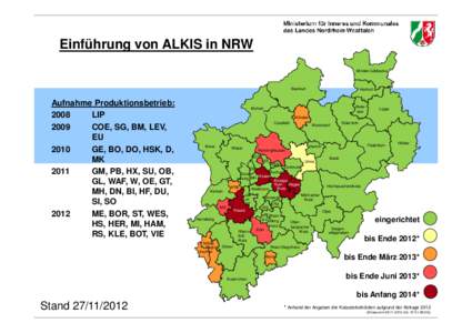 Einführung von ALKIS in NRW Minden-Lübbecke Steinfurt  Aufnahme Produktionsbetrieb:
