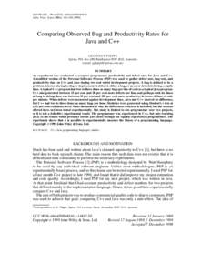 SOFTWARE—PRACTICE AND EXPERIENCE Softw. Pract. Exper., 29(4), 345–Comparing Observed Bug and Productivity Rates for Java and C++ GEOFFREY PHIPPS