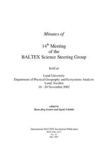 Minutes of 14th Meeting of the BALTEX Science Steering Group held at Lund University