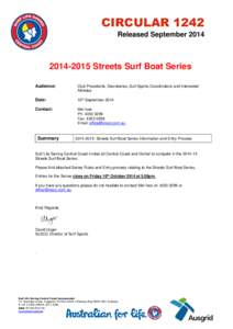 CIRCULAR 1242 Released SeptemberStreets Surf Boat Series Audience: