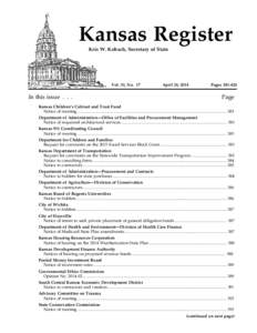 Kansas Register Kris W. Kobach, Secretary of State Vol. 33, No. 17  In this issue . . .