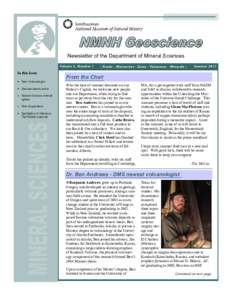 Newsletter of the Department of Mineral Sciences Volume 2, Number 1 In this Issue New Volcanologist Summer interns arrive