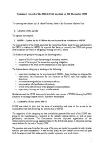 Draft summary record of the 10th ESME meeting on 9th December 2008