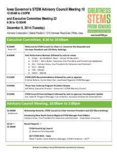 Iowa Governor’s STEM Advisory Council Meeting 10 10:00AM to 2:00PM and Executive Committee Meeting 22 8:30 to 10:00AM