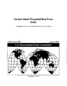 Certain Steel Threaded Rod From India Investigation Nos. 701-TA-498 and 731-TA[removed]Final) Publication 4487