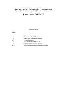 Measure “S” Oversight Committee Fiscal YearTable of Contents Page(s) 1