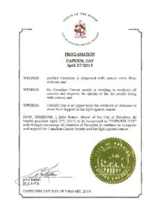 PROCLAMATION DAFFODIL DAY April27/2013 WHEREAS: