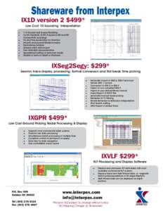 Shareware from Interpex  IX1D version 2 $499* Low Cost 1D Sounding Interpretation ! !