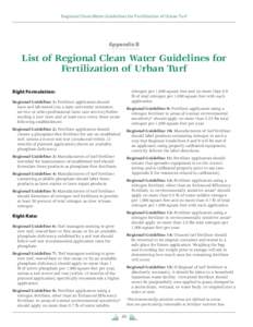 Regional Clean Water Guidelines for Fertilization of Urban Turf  Appendix B List of Regional Clean Water Guidelines for Fertilization of Urban Turf