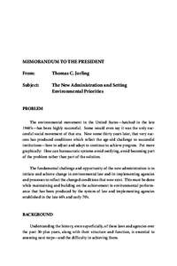 MEMORANDUM TO THE PRESIDENT From: Thomas C. Jorling  Subject: