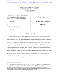 Case: 3:14-cvGFVT Doc #: 28 Filed: Page: 1 of 18 - Page ID#: 1037  UNITED STATES DISTRICT COURT EASTERN DISTRICT OF KENTUCKY CENTRAL DIVISION FRANKFORT