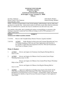 TONOPAH TOWN BOARD MEETING AGENDA JULY 13, 2011 TONOPAH CONVENTION CENTER 301 Brougher Avenue, Tonopah, NV[removed]:00 p.m.