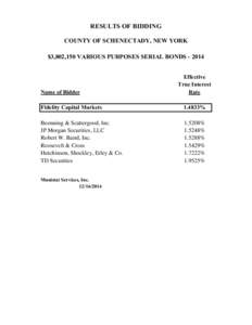 RESULTS OF BIDDING COUNTY OF SCHENECTADY, NEW YORK $3,802,150 VARIOUS PURPOSES SERIAL BONDSName of Bidder