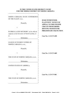 IN THE UNITED STATES DISTRICT COURT FOR THE MIDDLE DISTRICT OF NORTH CAROLINA ) NORTH CAROLINA STATE CONFERENCE) ) OF THE NAACP, et al.,