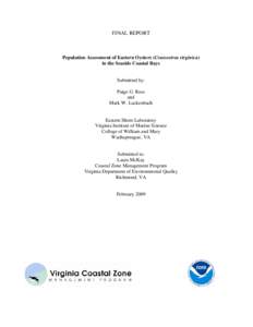 FINAL REPORT  Population Assessment of Eastern Oysters (Crassostrea virginica) in the Seaside Coastal Bays  Submitted by: