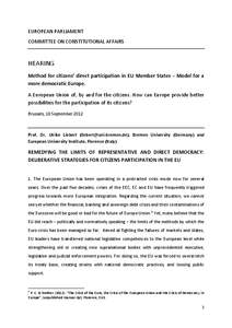 EUROPEAN PARLIAMENT COMMITTEE ON CONSTITUTIONAL AFFAIRS HEARING Method for citizens’ direct participation in EU Member States – Model for a more democratic Europe.