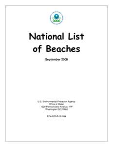 National List of Beaches September 2008 U.S. Environmental Protection Agency Office of Water