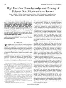 2246  IEEE SENSORS JOURNAL, VOL. 11, NO. 10, OCTOBER 2011 High Precision Electrohydrodynamic Printing of Polymer Onto Microcantilever Sensors