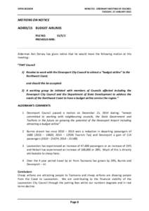 OPEN SESSION  MINUTES - ORDINARY MEETING OF COUNCIL TUESDAY, 27 JANUARY[removed]MOTIONS ON NOTICE